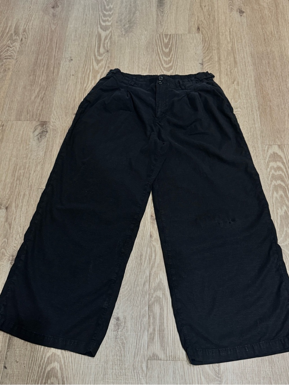 American Eagle Black Linen Blend Wide Leg Cropped Paperbag Pants Size 12